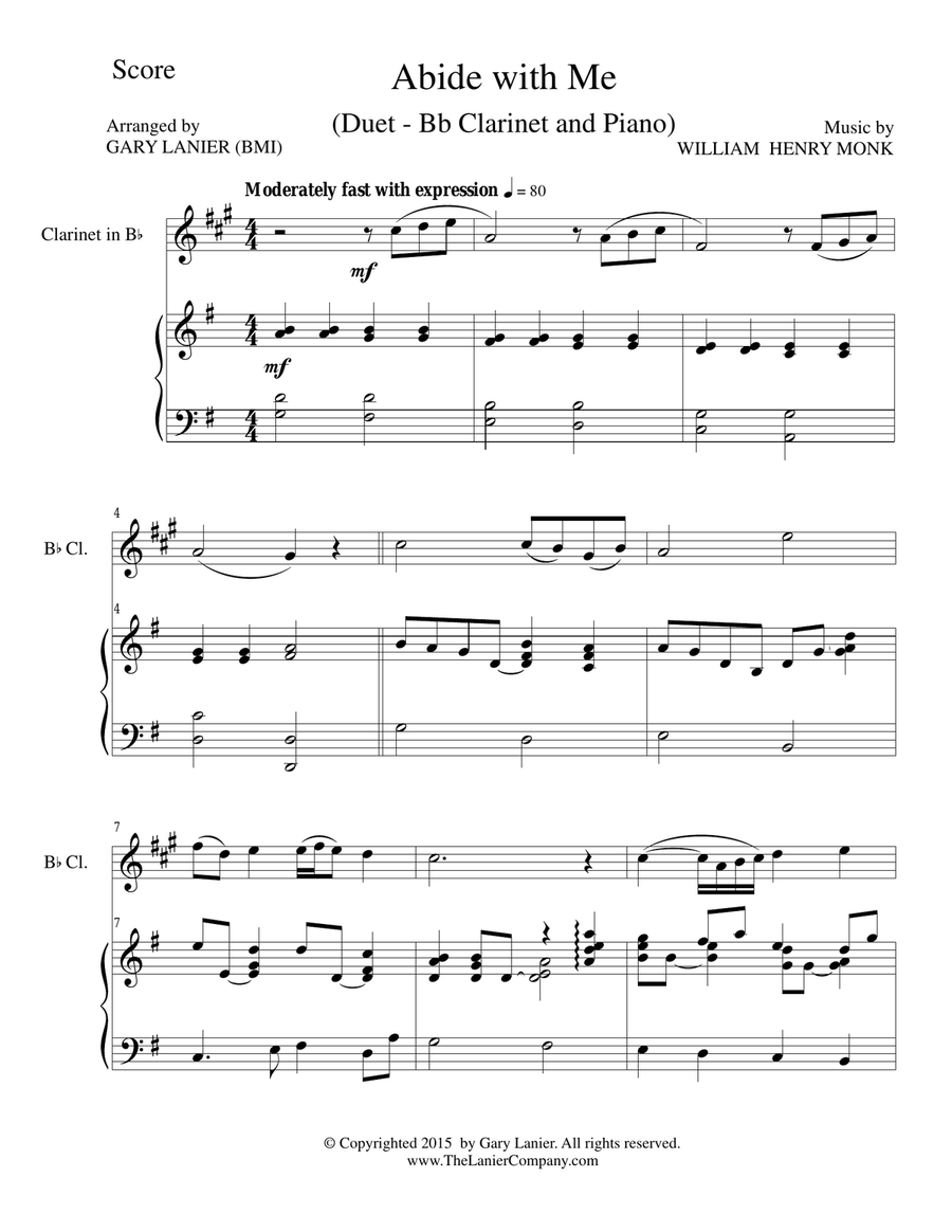 ABIDE WITH ME (Duet – Bb Clarinet and Piano/Score and Parts) Woodwind Duet scores gallery preview page 1