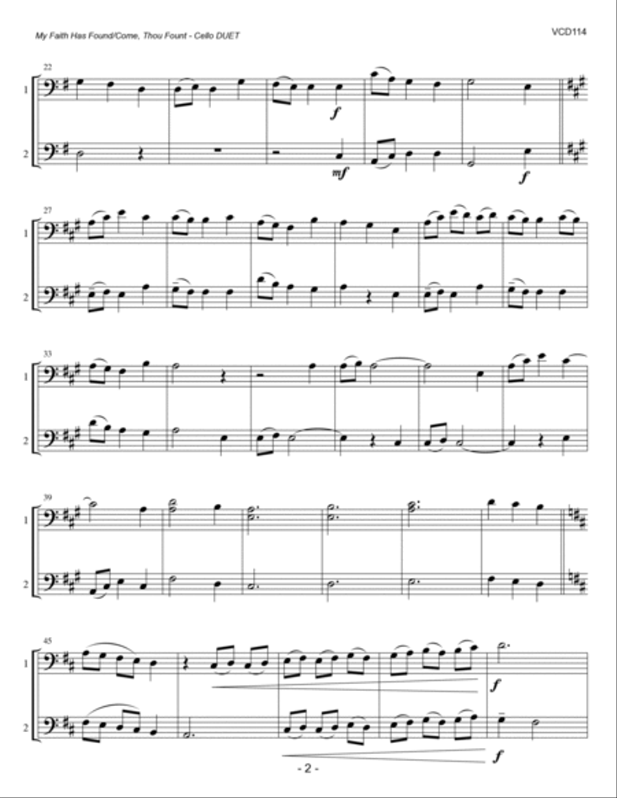 MY FAITH HAS FOUND A RESTING PLACE/COME THOU FOUNT OF EVERY BLESSING - Cello Duet (unaccompanied) String Duet scores gallery preview page 2