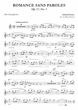 Romances Sans Paroles Op. 17, No. 3 for Alto Saxophone and Piano
