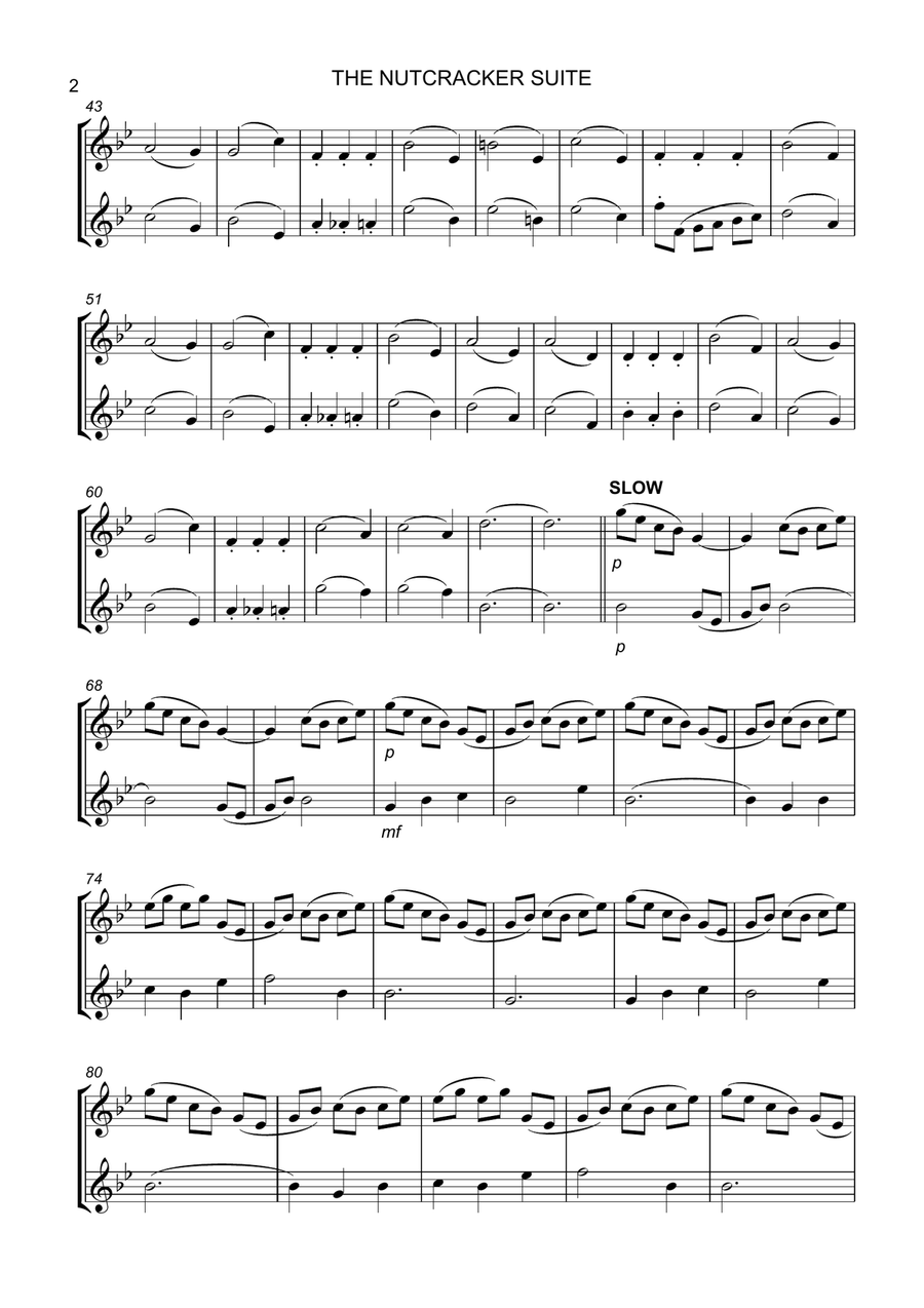 THE NUTCRACKER SUITE - FLUTE DUET - (Waltz of the Flowers, The Magic Castle on the Mountain of Sweet Flute Duet scores gallery preview page 2