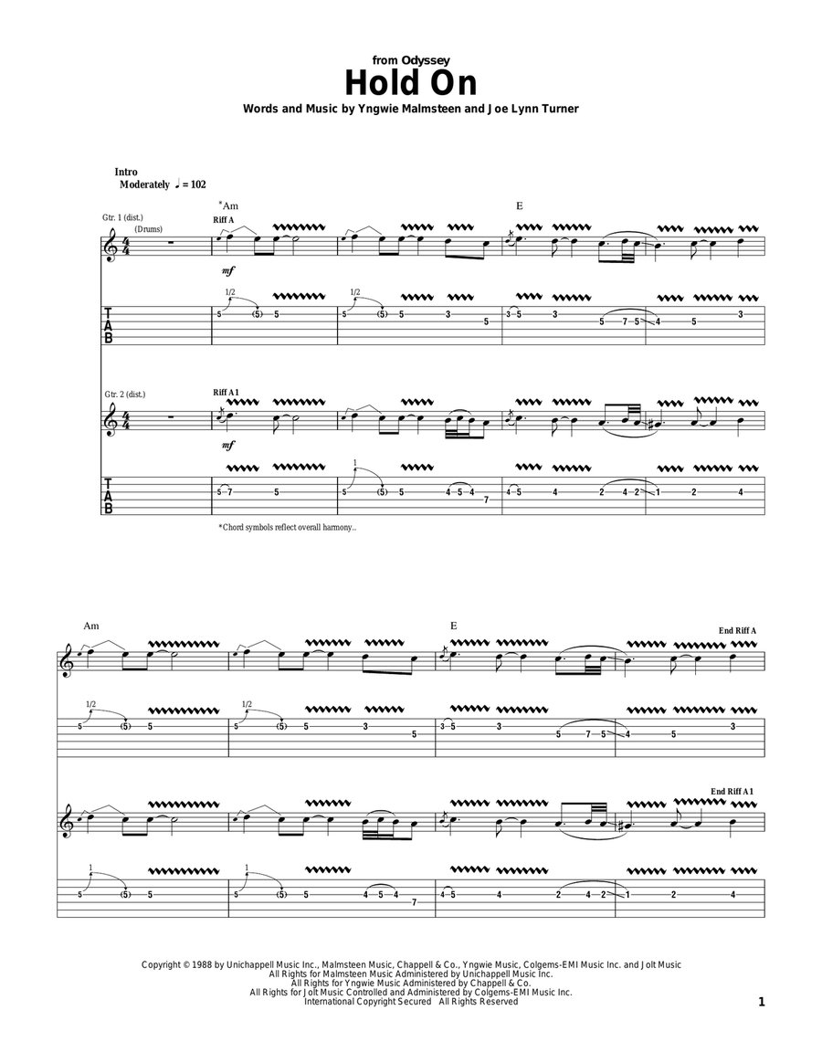 Hold On Electric Guitar scores gallery preview page 1