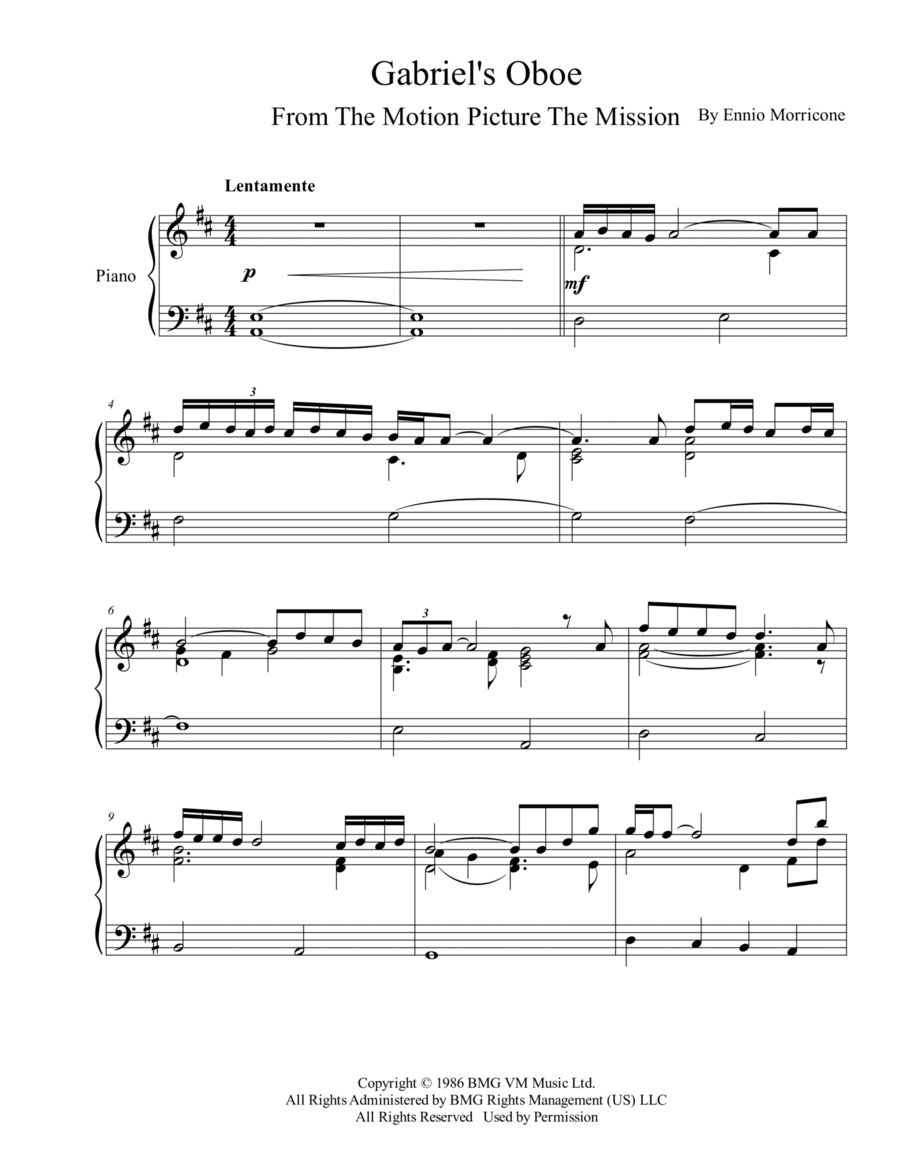 Gabriel's Oboe Piano Solo scores gallery preview page 1