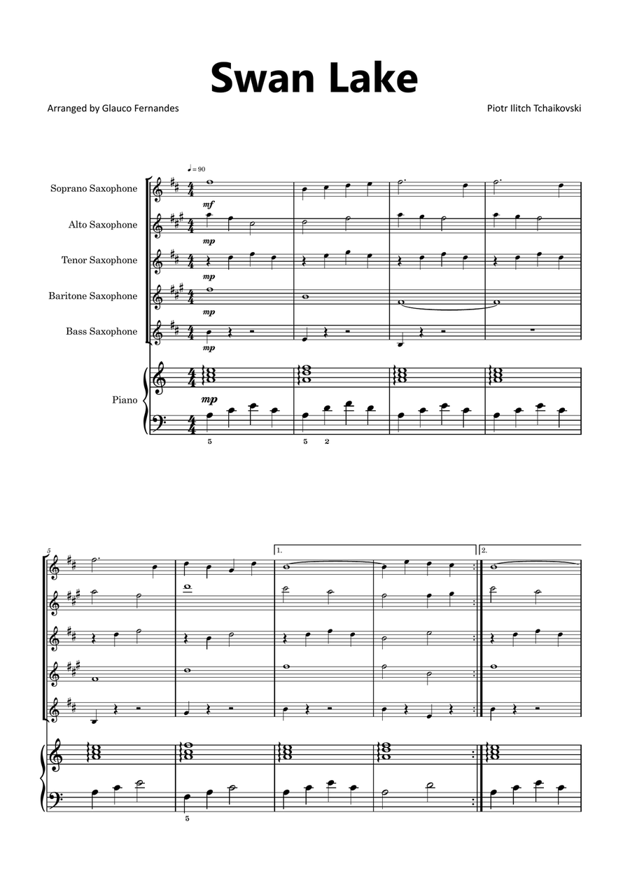 Swan Lake Saxophone Quintet scores gallery preview page 1