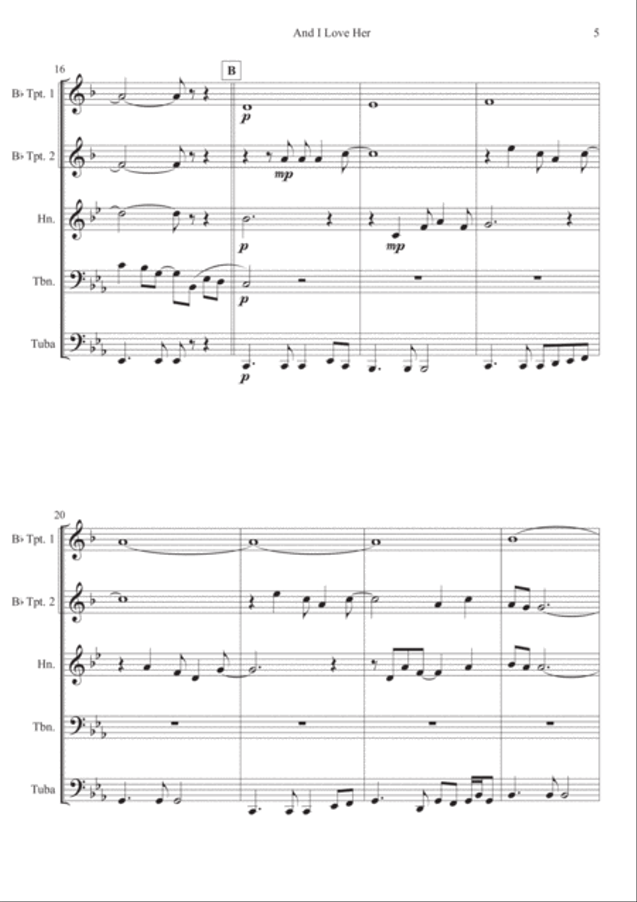 And I Love Her Brass Ensemble scores gallery preview page 5