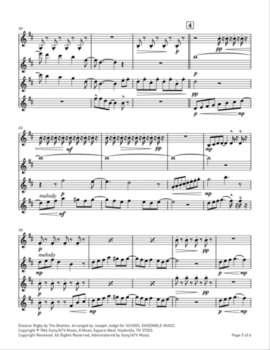 Eleanor Rigby Eleanor Rigby Clarinet Quartet scores gallery preview page 5