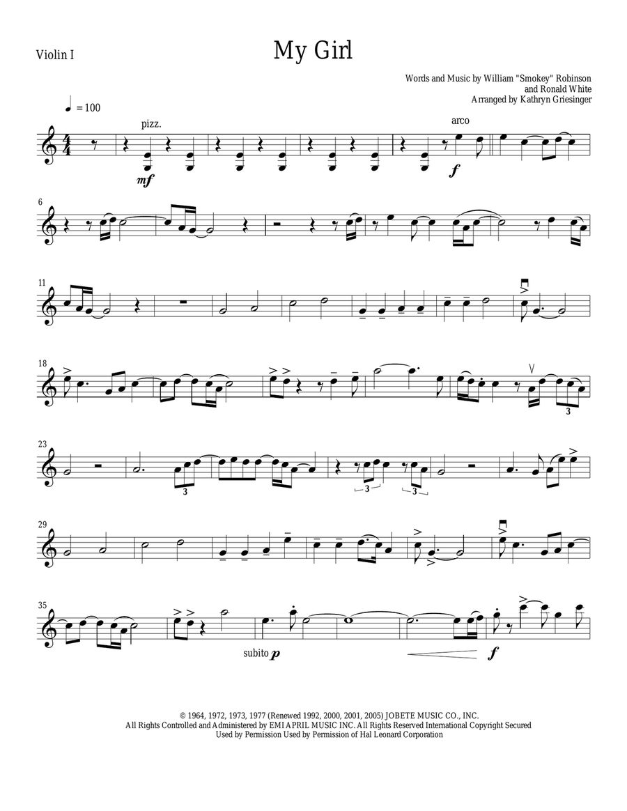 My Girl String Quartet scores gallery preview page 1