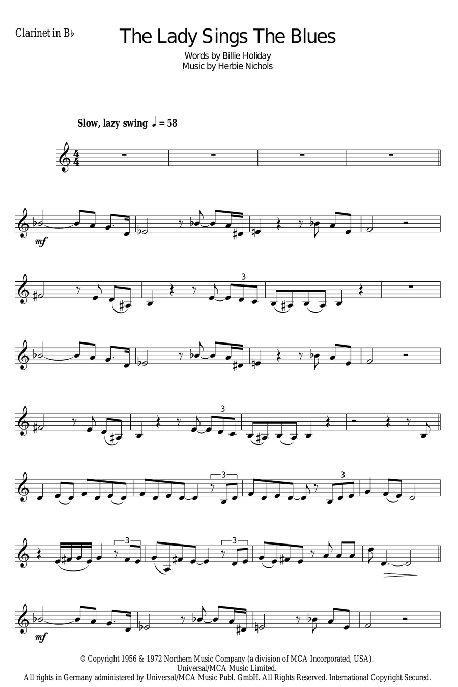 The Lady Sings The Blues The Lady Sings The Blues Clarinet Solo scores gallery preview page 1