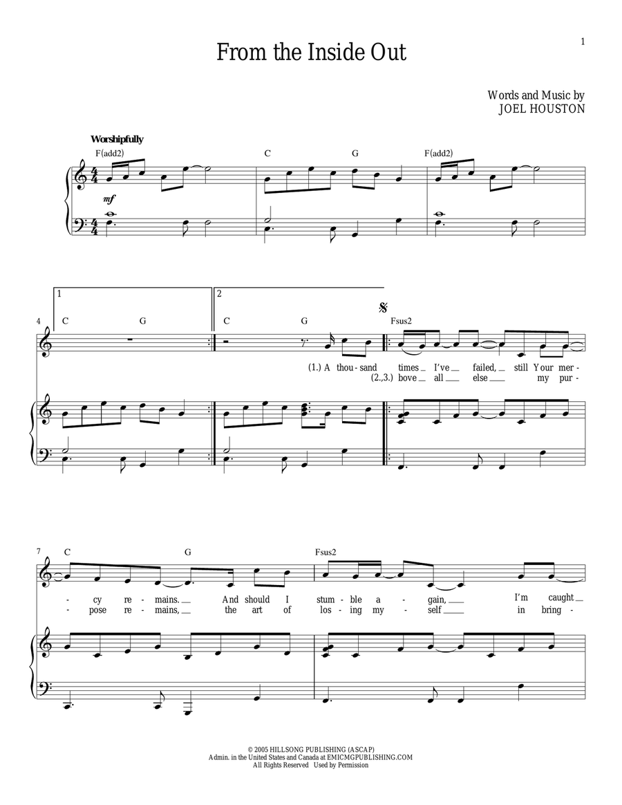 From The Inside Out Piano, Vocal scores gallery preview page 1