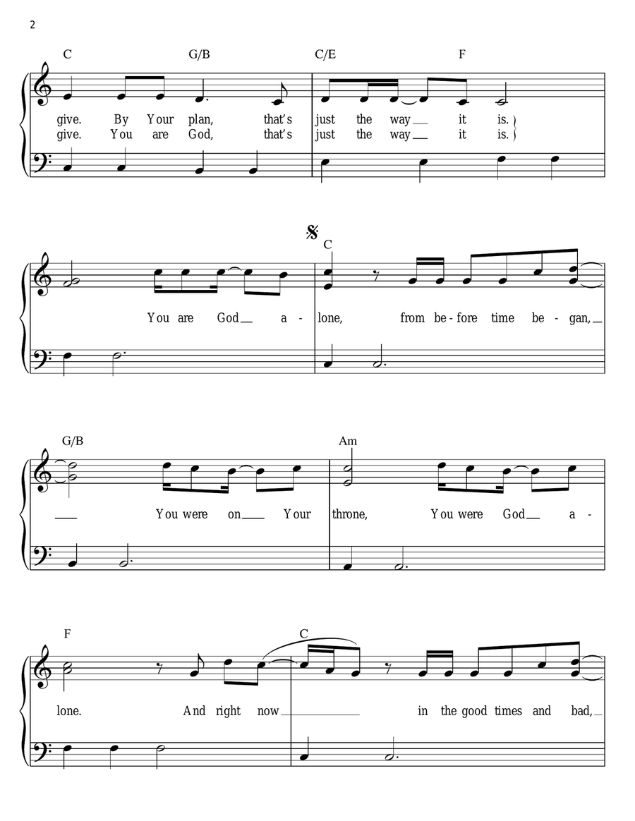 You Are God Alone (Not A God) Easy Piano scores gallery preview page 2