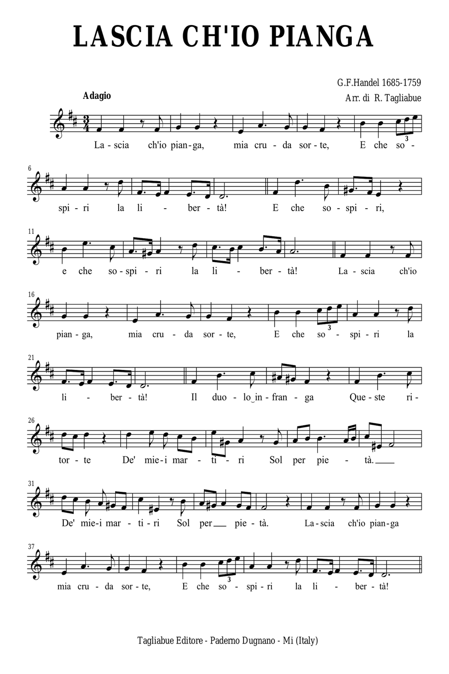 LASCIA CH'IO PIANGA - Handel - Arr. for Soprano and String quartet - With parts String Quartet scores gallery preview page 6