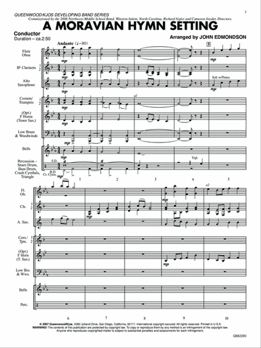 A Moravian Hymn Setting - Score Concert Band scores gallery preview page 2