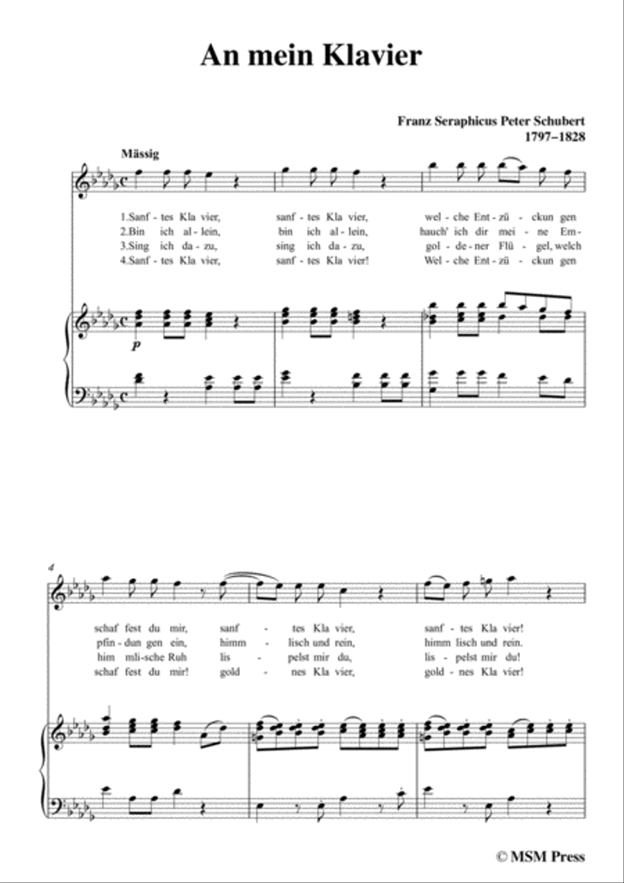 Schubert-An mein Klavier,in D flat Major,for Voice&Piano Voice scores gallery preview page 3
