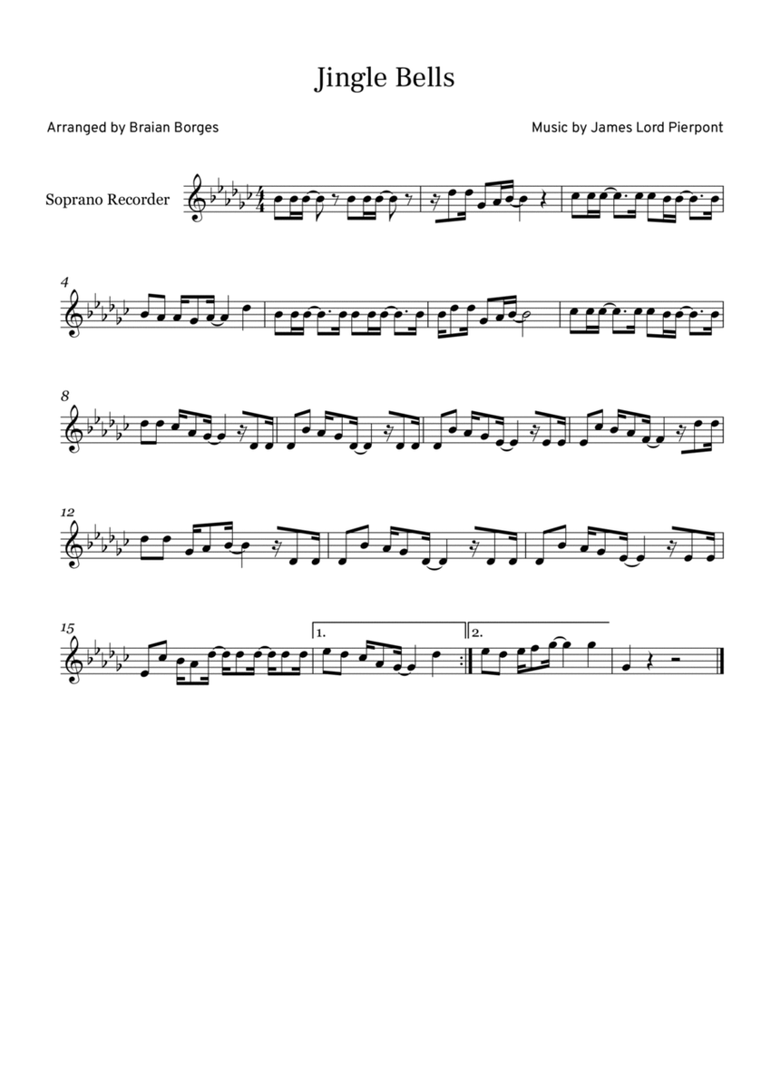Jingle Bells in Gb major, For Soprano Recorder image number null