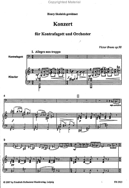 Konzert op 98 fur Kontrafagott und Orchester / KlA