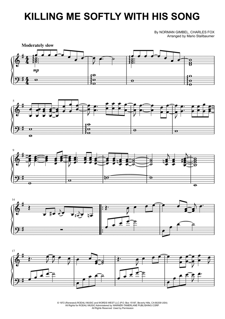 Killing Me Softly With His Song Piano Solo scores gallery preview page 1