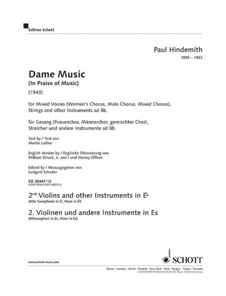 Dame Music (in Praise Of Music) Separate Part (violin 2 And Other Instruments)