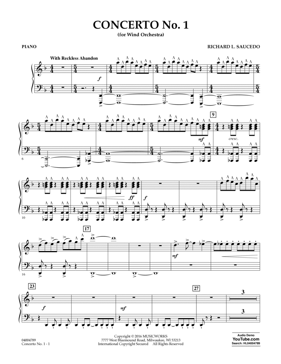 Concerto No. 1 (for Wind Orchestra) - Piano Piano Solo scores gallery preview page 1