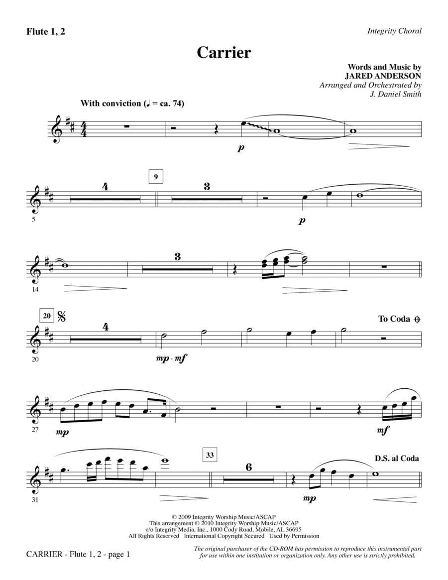 Carrier - Flute 1 & 2 Choir scores gallery preview page 1