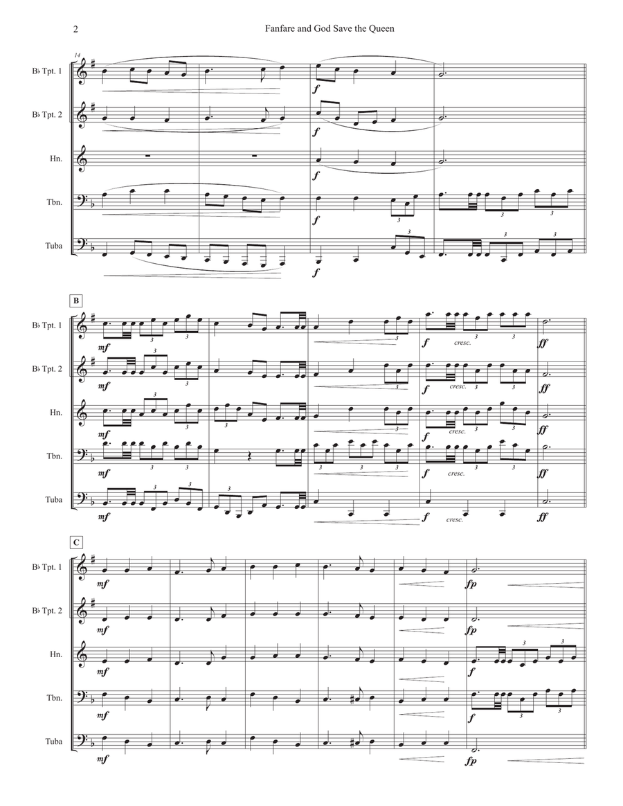 Fanfare and God Save the Queen (America) School and Community scores gallery preview page 2
