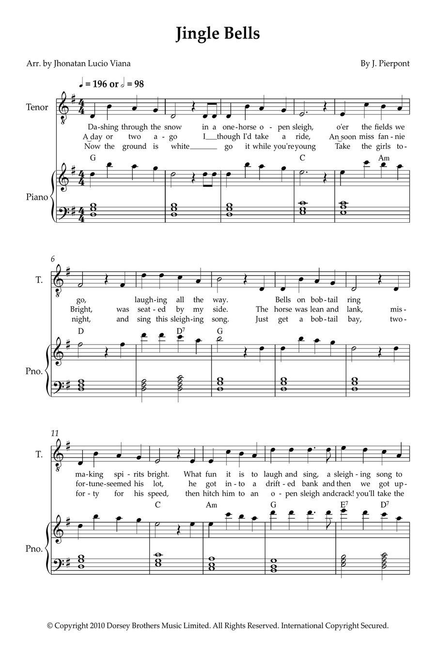 Jingle Bells Jingle Bells Tenor Voice scores gallery preview page 1