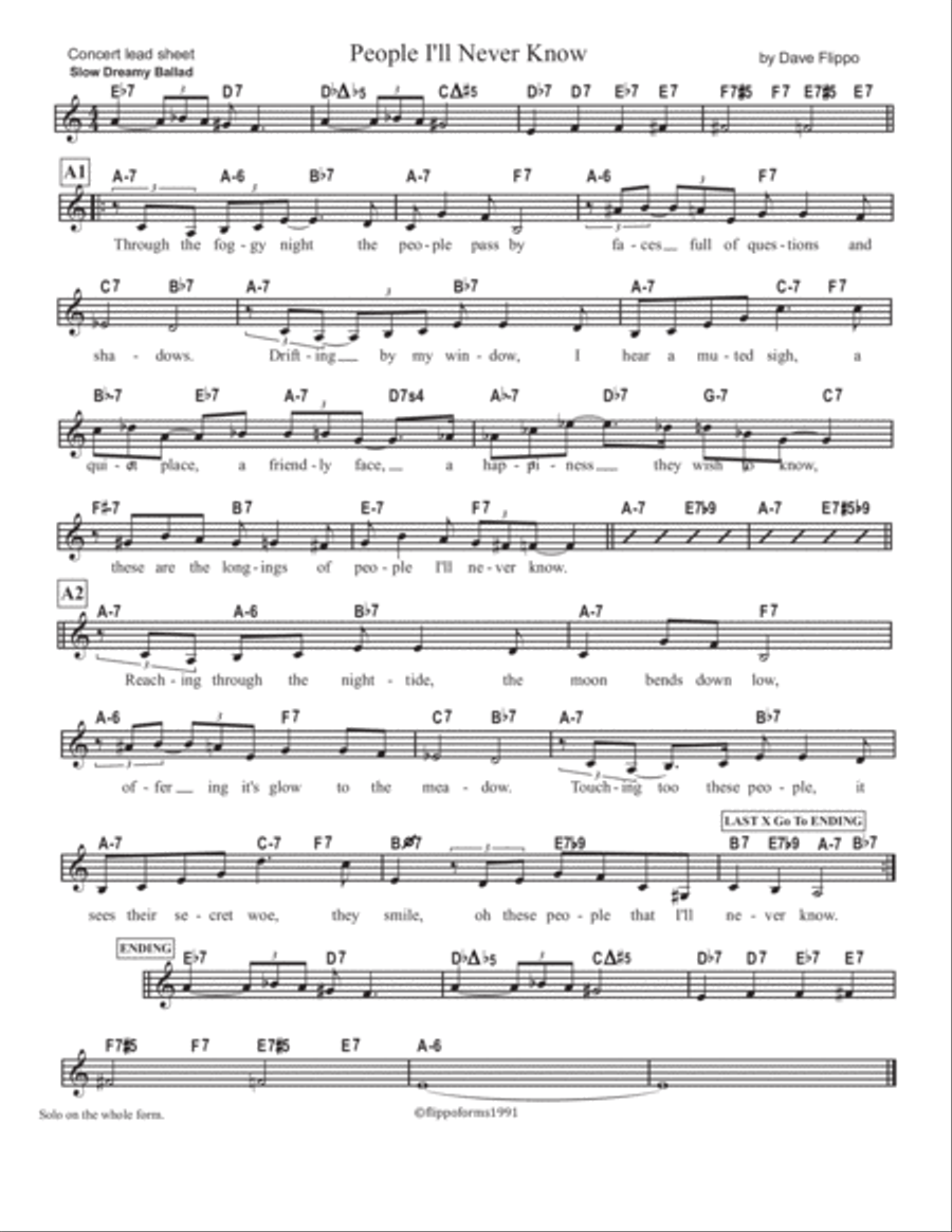 PEOPLE I'LL NEVER KNOW - Lead Sheets in C, Bb and Eb Jazz Ensemble scores gallery preview page 2