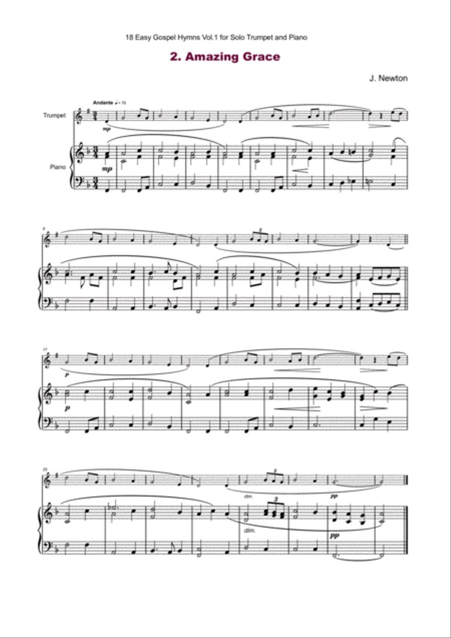 18 Gospel Hymns Vol.1 for Solo Trumpet and Piano Trumpet Solo scores gallery preview page 4