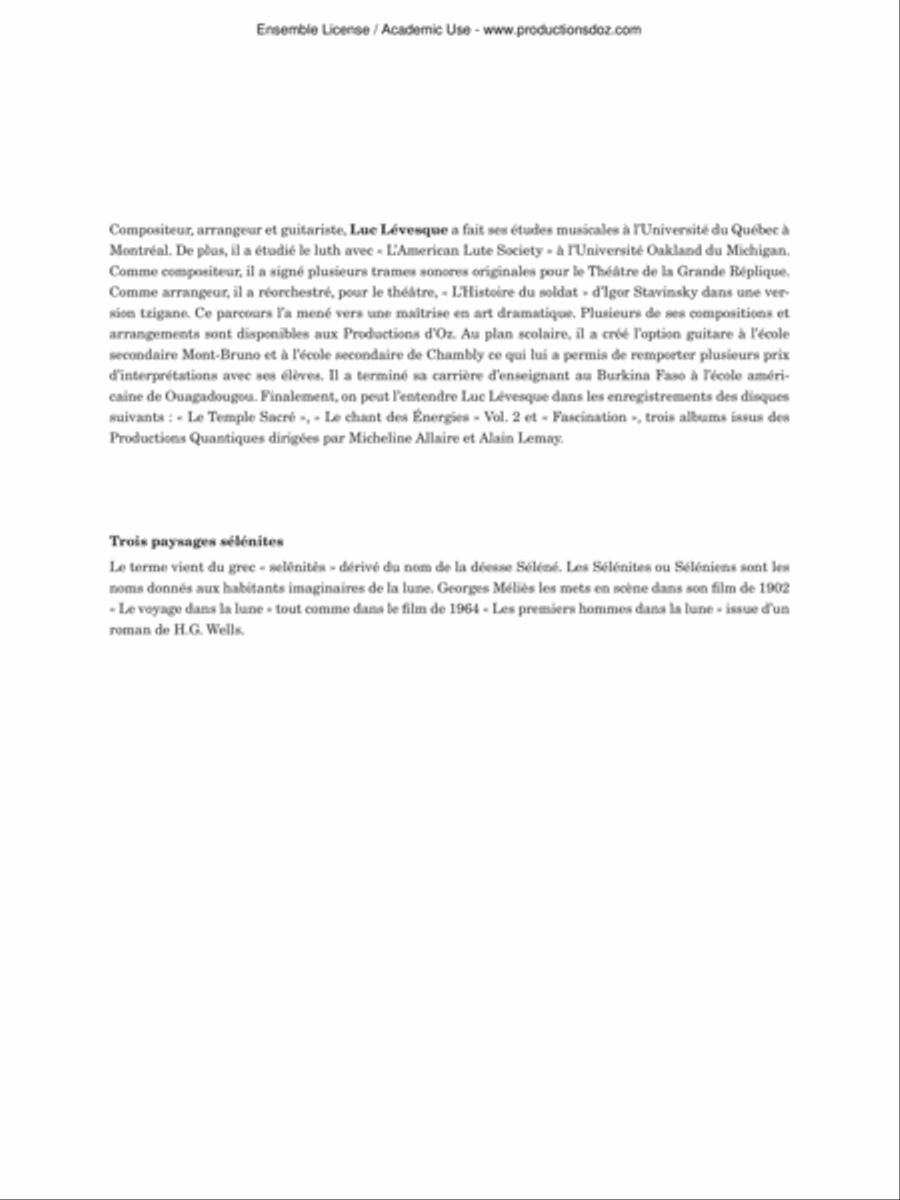 Trois paysages sélénites Guitar Ensemble scores gallery preview page 2