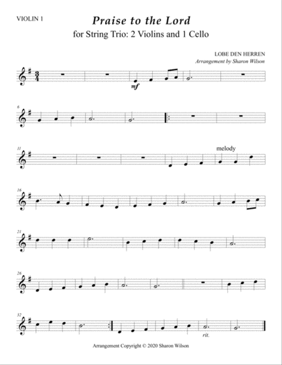 Praise to the Lord (for String Trio – 2 Violins and 1 Cello) String Trio scores gallery preview page 2