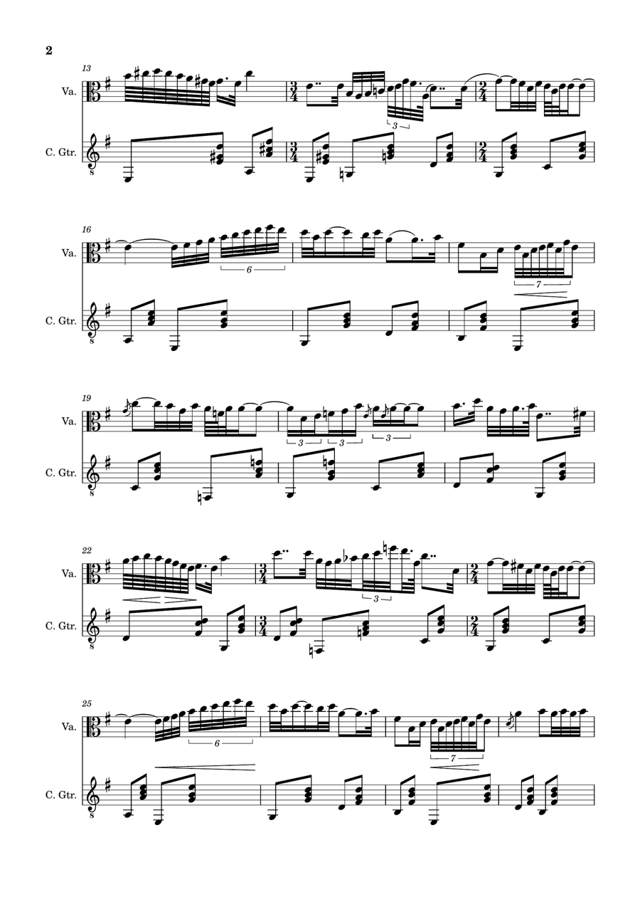 Erik Satie - Gnossienne Nº5. Arrangement for Viola and Classical Guitar. String Duet scores gallery preview page 2