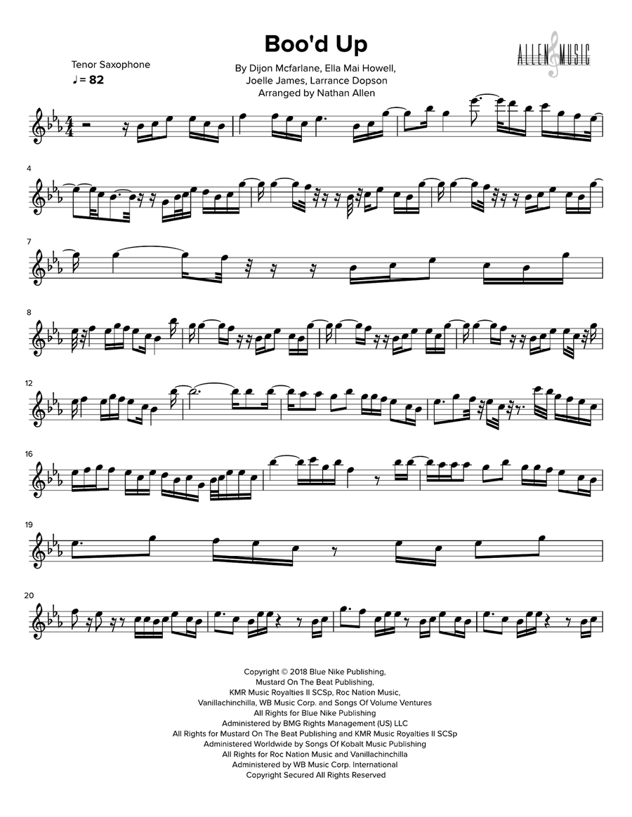Boo'd Up Tenor Saxophone scores gallery preview page 1