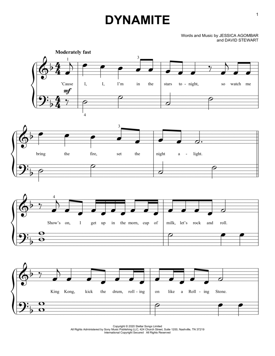 Dynamite Dynamite Easy Piano scores gallery preview page 1