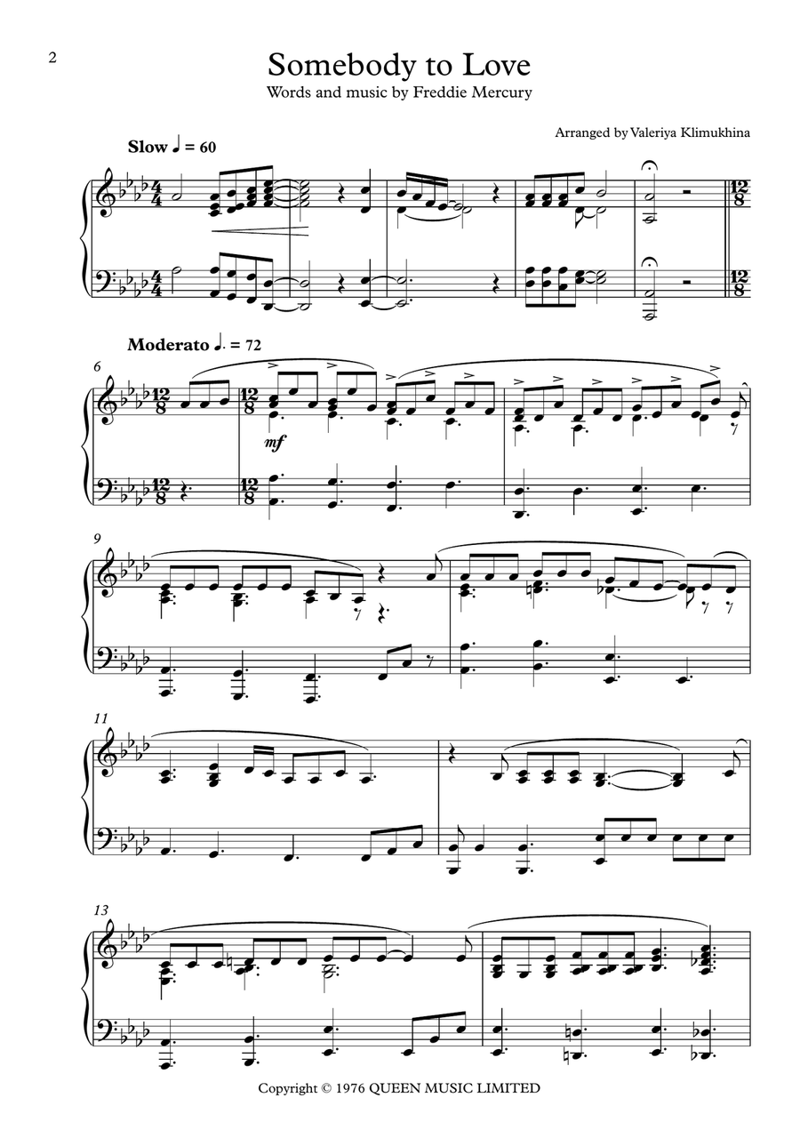 Somebody To Love Piano Solo scores gallery preview page 2