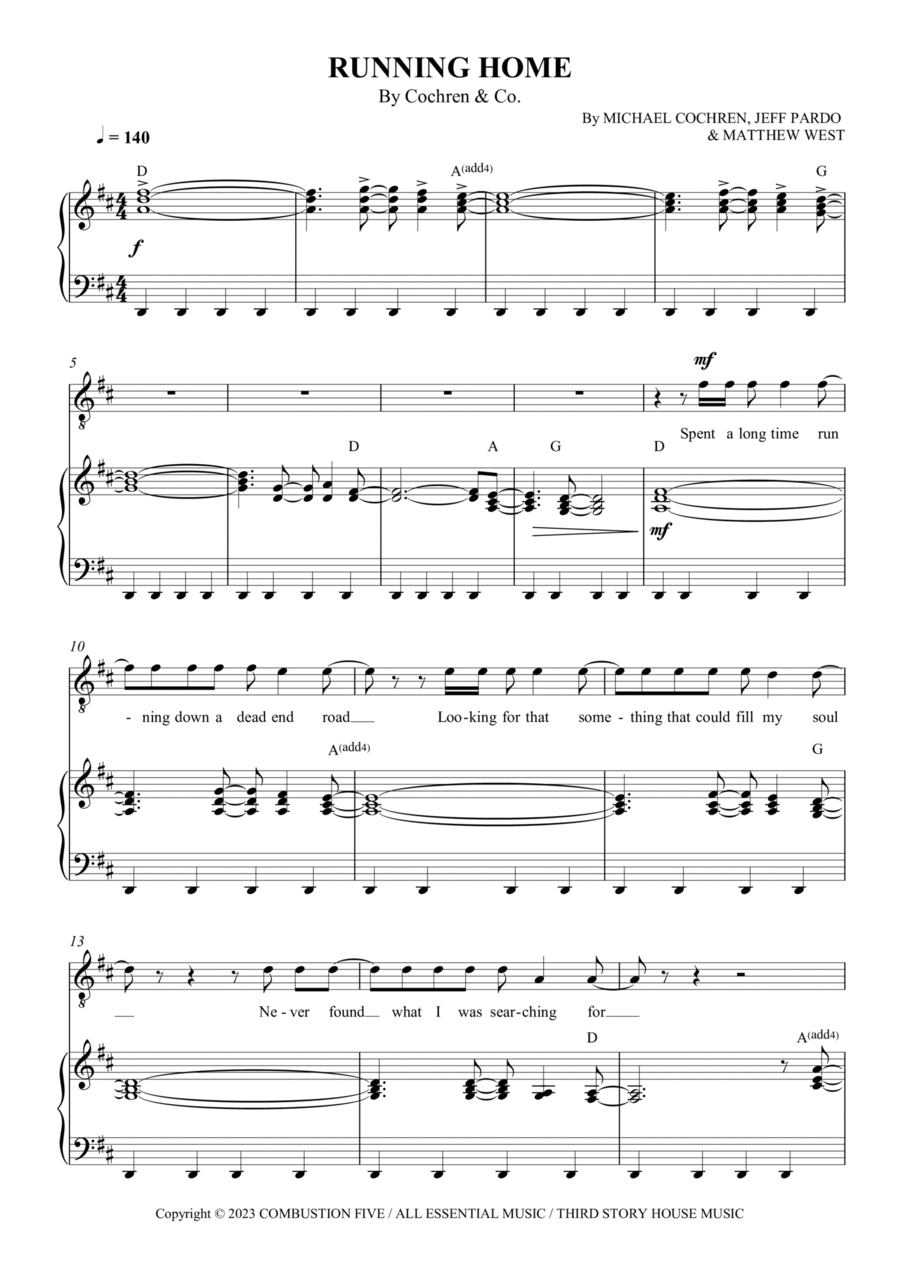 Running Home Piano, Vocal, Guitar scores gallery preview page 1