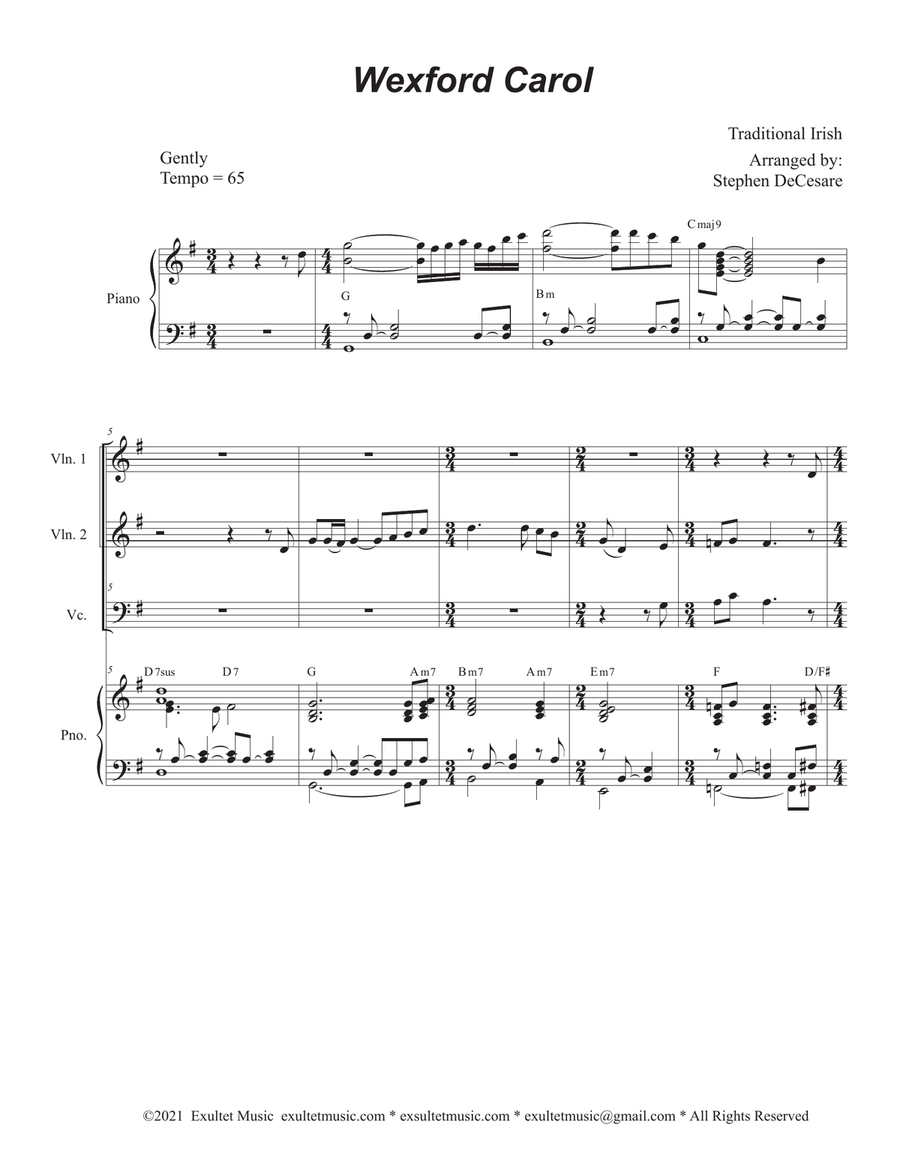 Wexford Carol (String Quartet and Piano) String Quartet scores gallery preview page 2