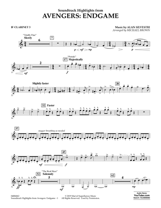 Book cover for Soundtrack Highlights from Avengers: Endgame (arr. Michael Brown) - Bb Clarinet 3