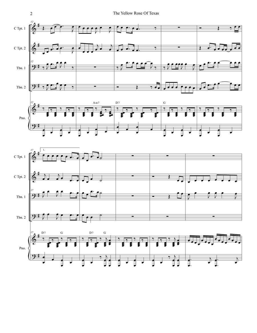 The Yellow Rose Of Texas (for Brass Quartet and Piano - Alternate Version) Brass Quartet scores gallery preview page 3