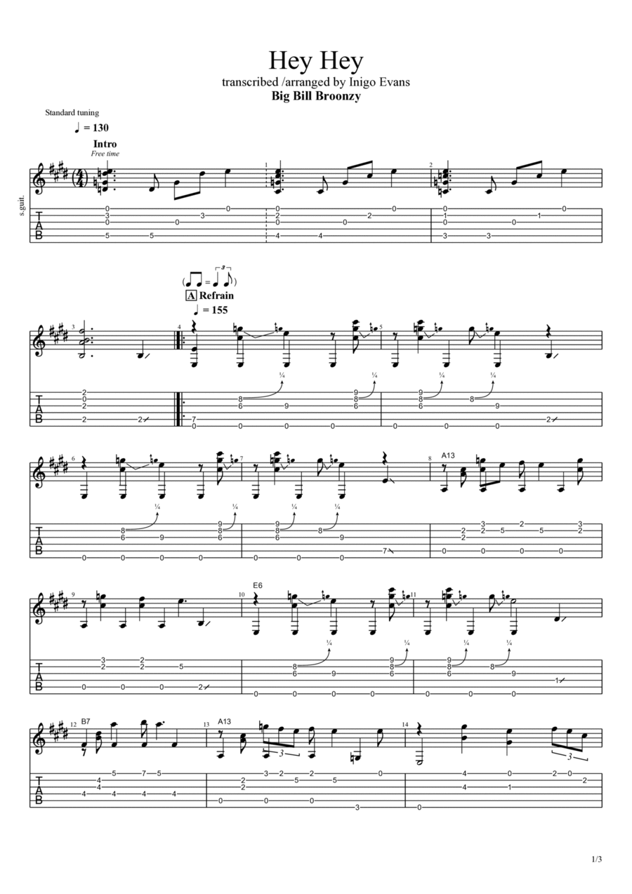 Hey Hey Guitar Tablature scores gallery preview page 1