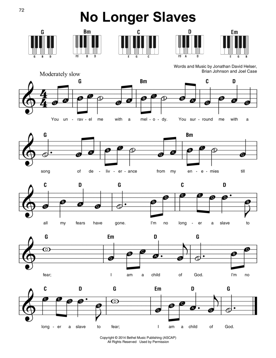 No Longer Slaves Easy Piano scores gallery preview page 1