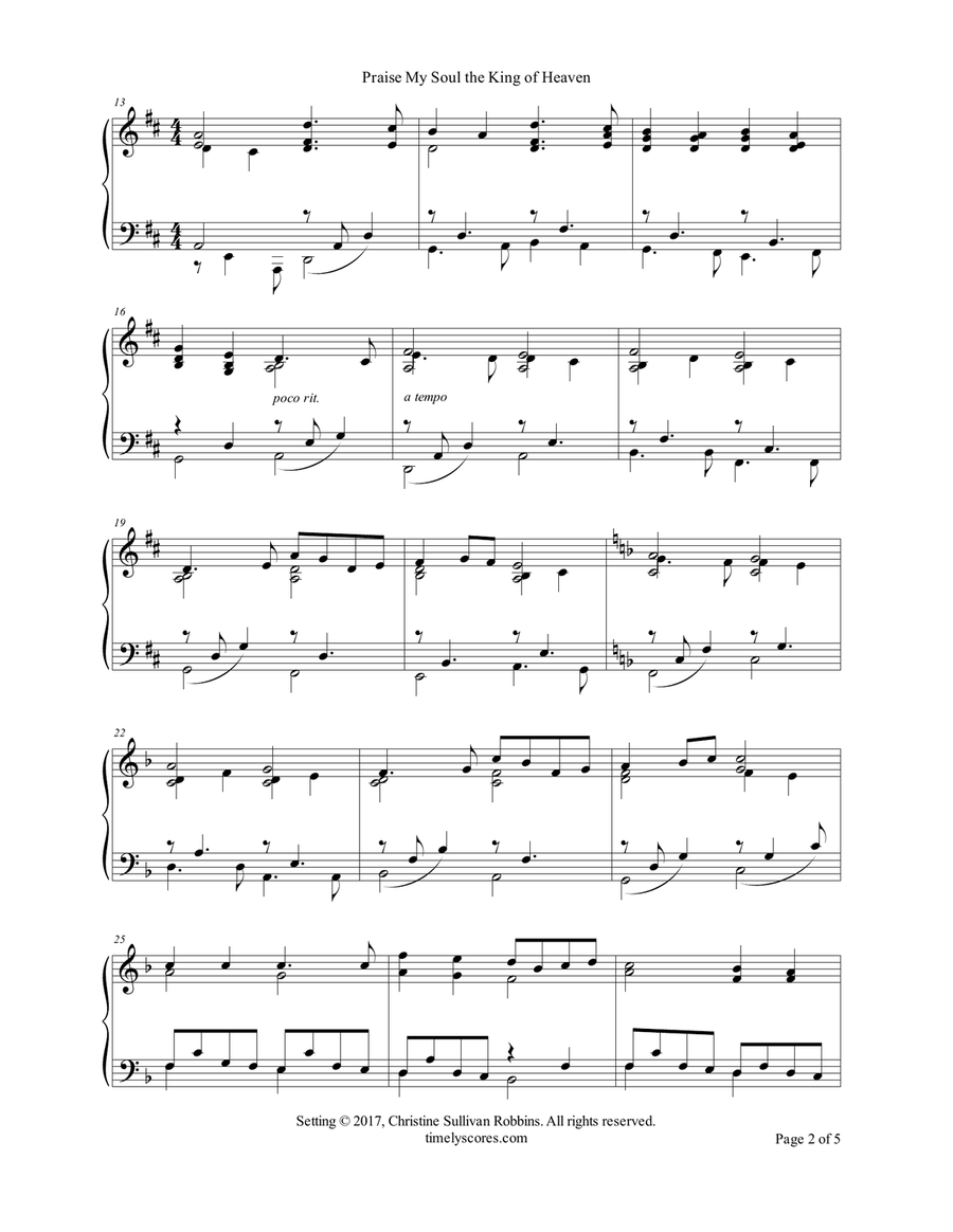 Praise My Soul the King of Heaven (Alleluia, Song of Gladness) Piano Solo scores gallery preview page 2