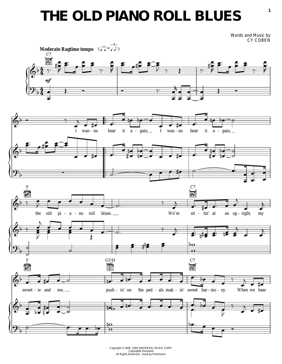 The Old Piano Roll Blues Piano, Vocal, Guitar scores gallery preview page 1