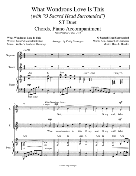 What Wondrous Love Is This (with "O Sacred Head Surrounded") (ST Duet, Chords, Piano) image number null