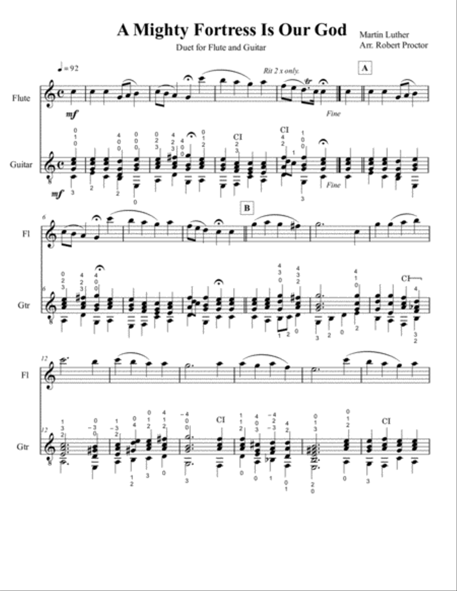 A Mighty Fortress is Our God - Duet for Flute and Guitar Small Ensemble scores gallery preview page 1