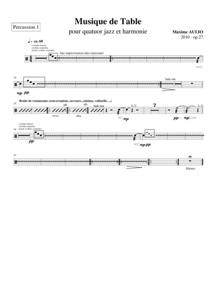 Musique de Table (Tafelmusik), for jazz quartet & wind band - 3rd movement - set of parts