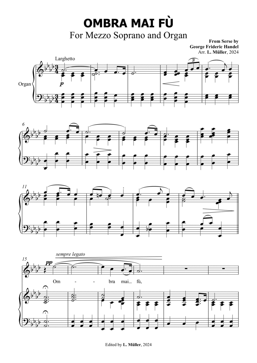 Book cover for Ombra Mai Fù - G. F. Handel - for Mezzo-Soprano solo with Accompaniment in Ab Major