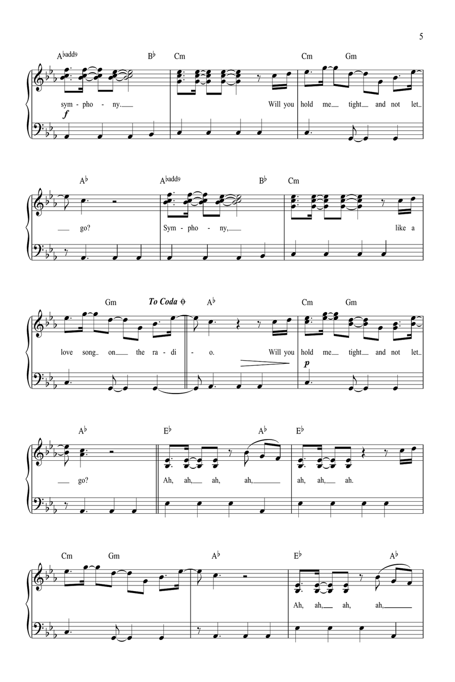 Symphony (feat. Zara Larsson) Easy Piano scores gallery preview page 5