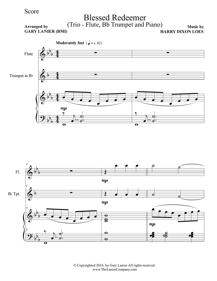 3 FAVORITE HYMNS (Trio - Flute, Bb Trumpet & Piano with Score/Parts) Flute scores gallery preview page 2