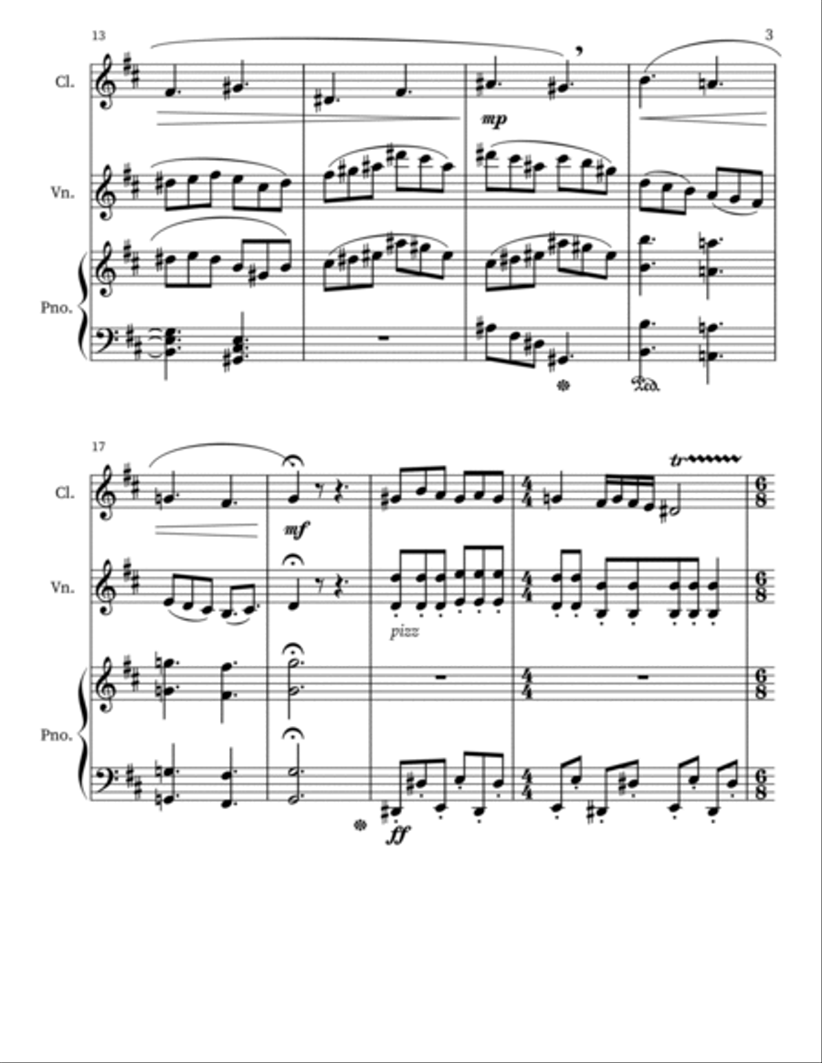 Variations for Clarinet, Violin and Piano B-Flat Clarinet scores gallery preview page 3