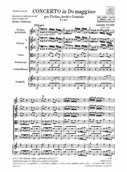 Concerto Per Violino, Archi E BC, In Do Rv 186