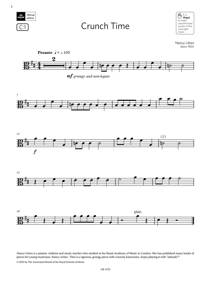 Crunch Time (Grade Initial, C1, from the ABRSM Viola Syllabus from 2024) Viola Solo scores gallery preview page 1