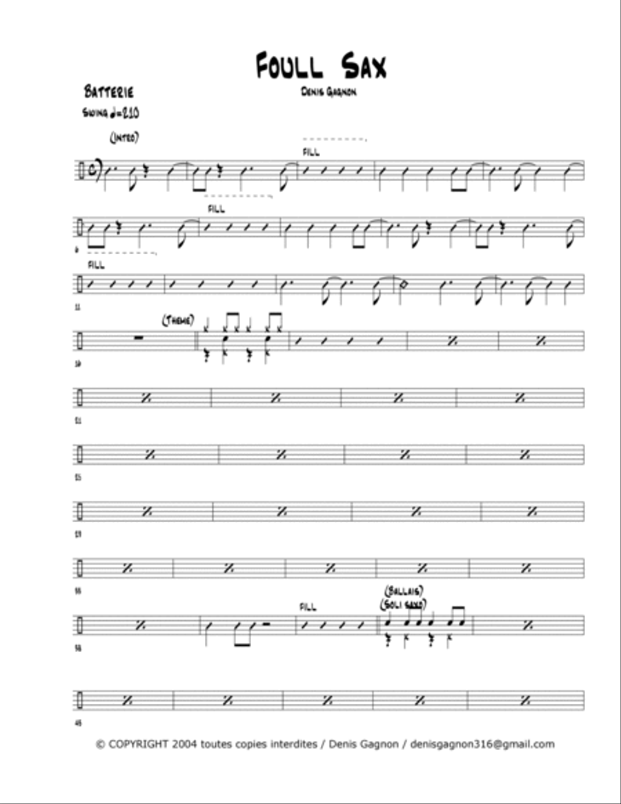FoullSax / pour Quatuor de Saxophone, Guitare, Contrebasse et Batterie Jazz Ensemble scores gallery preview page 5